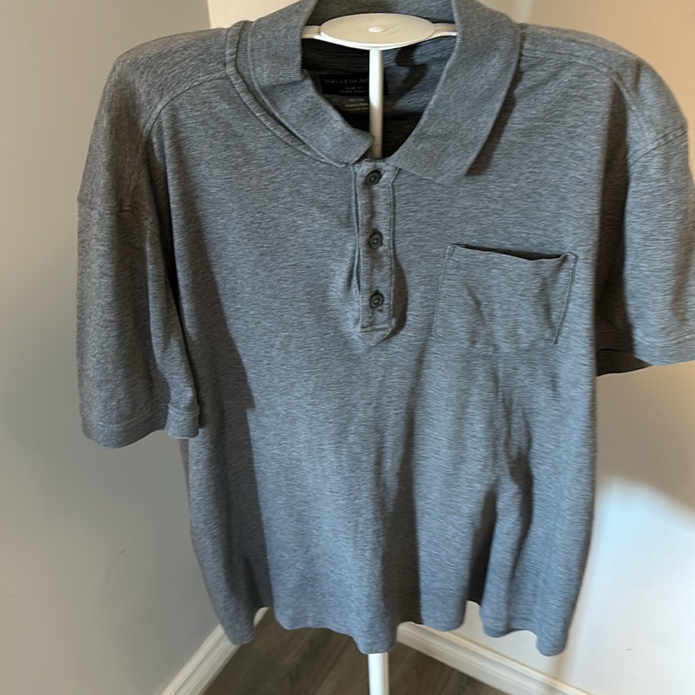 Saks Fifth Ave slim fit polo golf shirt grey size XL